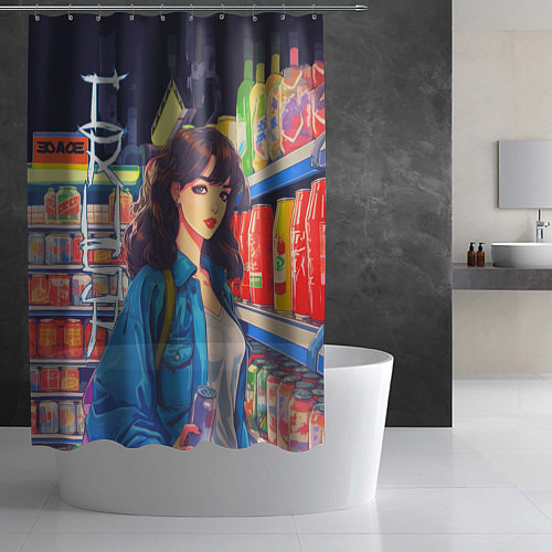 Шторка для ванной Crush - ретро девочка-аниме в магазине / 3D-принт – фото 2