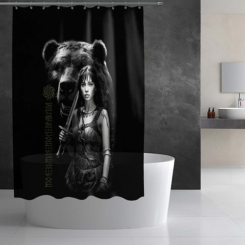 Шторка для ванной Медведь и девушка воин / 3D-принт – фото 2