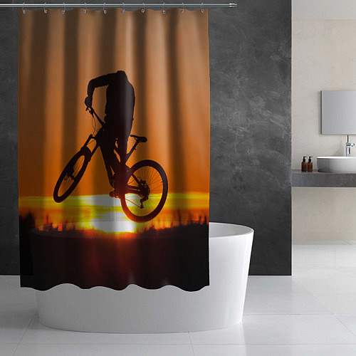 Шторка для ванной Велосипедист на закате / 3D-принт – фото 2