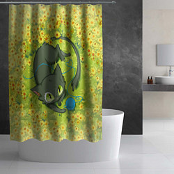 Шторка для душа Судзумэ закрывающая двери: котик с клубком, цвет: 3D-принт — фото 2