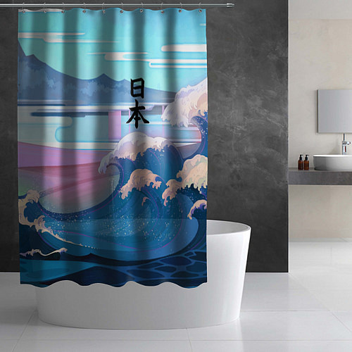 Шторка для ванной Japan - landscape - waves / 3D-принт – фото 2