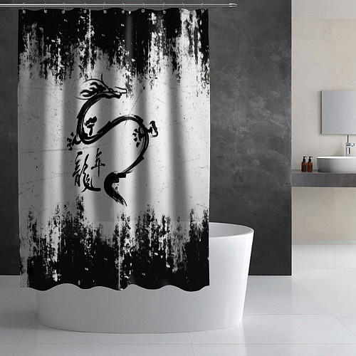 Шторка для ванной Японский дракон с иероглифами / 3D-принт – фото 2