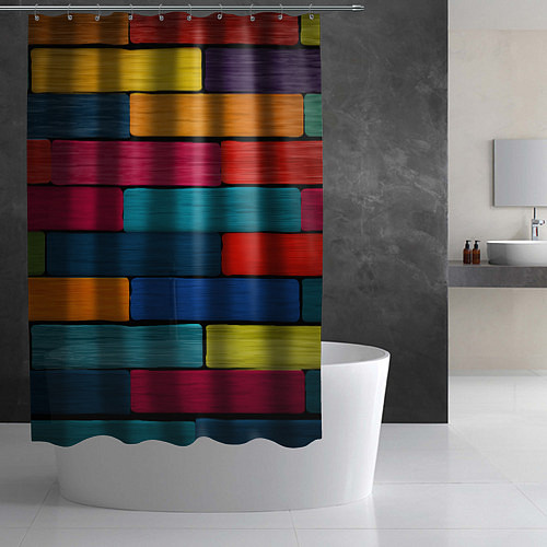Шторка для ванной Цветные кирпичики / 3D-принт – фото 2