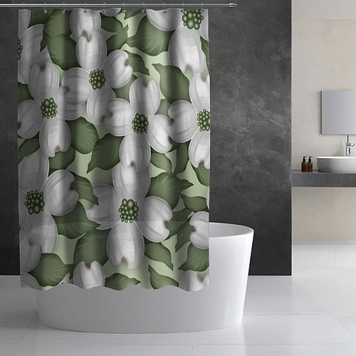 Шторка для ванной Белые цветочкм / 3D-принт – фото 2