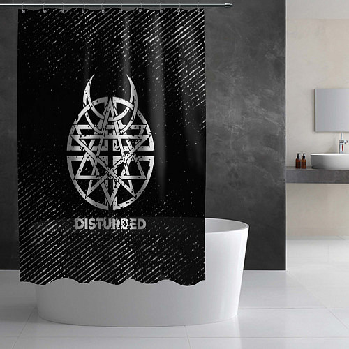Шторка для ванной Disturbed с потертостями на темном фоне / 3D-принт – фото 2