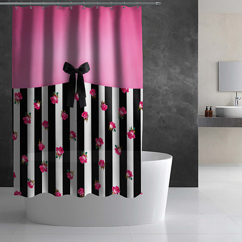 Шторка для ванной Костюм Барби: полоска с розами / 3D-принт – фото 2