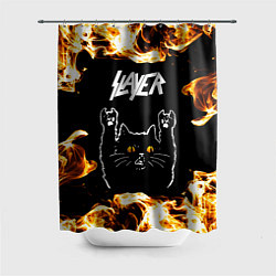 Шторка для душа Slayer рок кот и огонь, цвет: 3D-принт