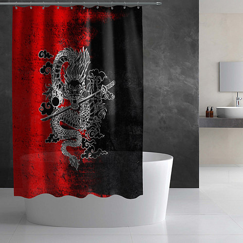 Шторка для ванной Дракон с катаной / 3D-принт – фото 2