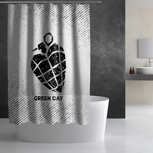 Шторка для ванной Green Day с потертостями на светлом фоне / 3D-принт – фото 2