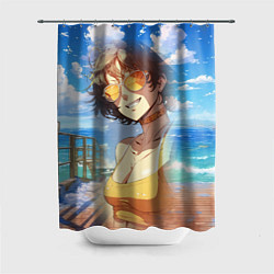 Шторка для душа Девушка в купальнике на пляже, цвет: 3D-принт