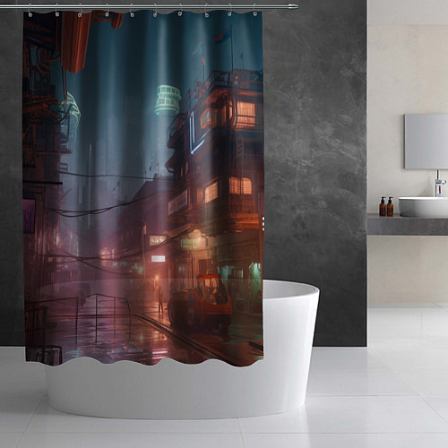 Шторка для ванной Киберпанк город будущего / 3D-принт – фото 2