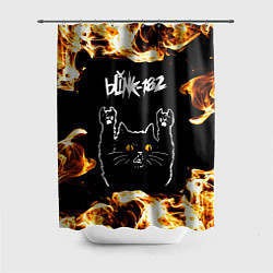 Шторка для душа Blink 182 рок кот и огонь, цвет: 3D-принт