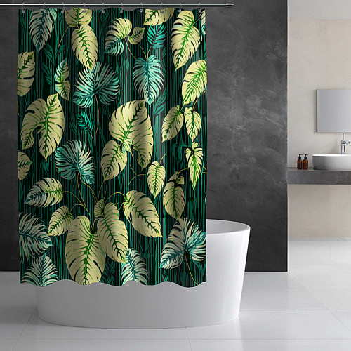 Шторка для ванной Листья узор тропический / 3D-принт – фото 2