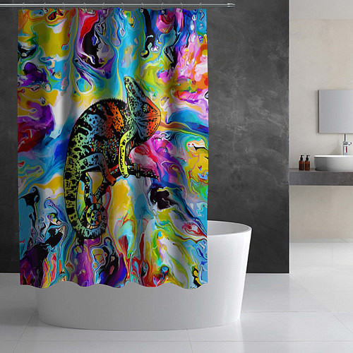 Шторка для ванной Маскировка хамелеона на фоне ярких красок / 3D-принт – фото 2