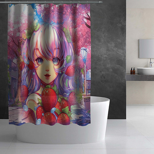 Шторка для ванной Девушка с фиолетовыми волосами / 3D-принт – фото 2