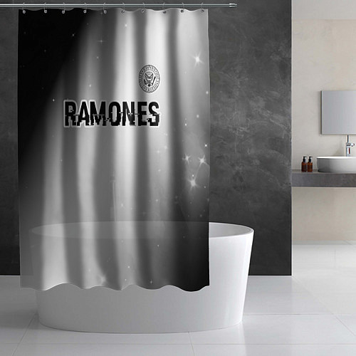 Шторка для ванной Ramones glitch на светлом фоне: символ сверху / 3D-принт – фото 2