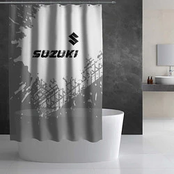 Шторка для душа Suzuki speed на светлом фоне со следами шин: симво, цвет: 3D-принт — фото 2