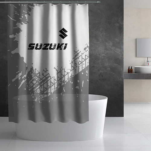 Шторка для ванной Suzuki speed на светлом фоне со следами шин: симво / 3D-принт – фото 2