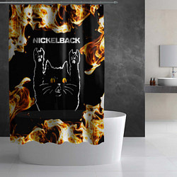 Шторка для душа Nickelback рок кот и огонь, цвет: 3D-принт — фото 2