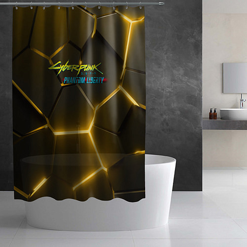 Шторка для ванной Киберпанк призрачная свобода желтый неон / 3D-принт – фото 2