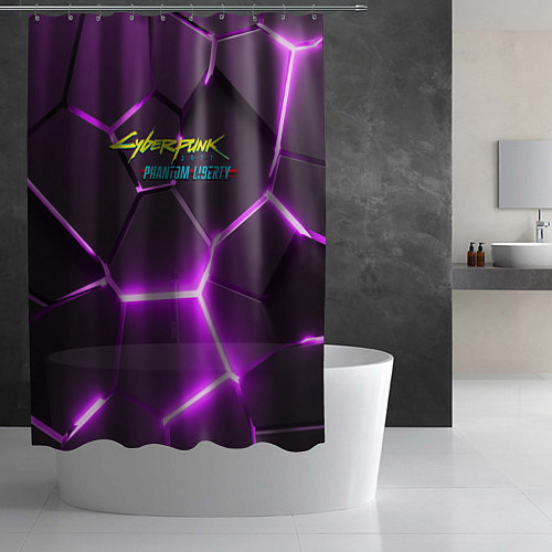 Шторка для ванной Киберпанк призрачная свобода фиолетовый неон / 3D-принт – фото 2