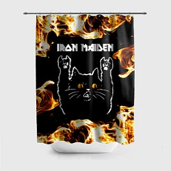 Шторка для душа Iron Maiden рок кот и огонь, цвет: 3D-принт