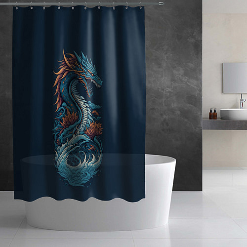 Шторка для ванной Синий дракон от нейросети / 3D-принт – фото 2