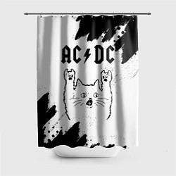 Шторка для душа AC DC рок кот на светлом фоне, цвет: 3D-принт