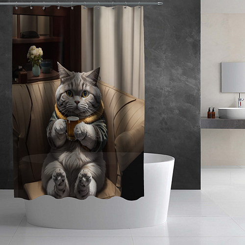 Шторка для ванной Кот сидит на диване с напитком / 3D-принт – фото 2