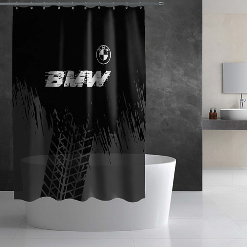 Шторка для ванной BMW speed на темном фоне со следами шин: символ св / 3D-принт – фото 2