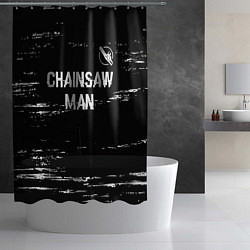 Шторка для душа Chainsaw Man glitch на темном фоне: символ сверху, цвет: 3D-принт — фото 2