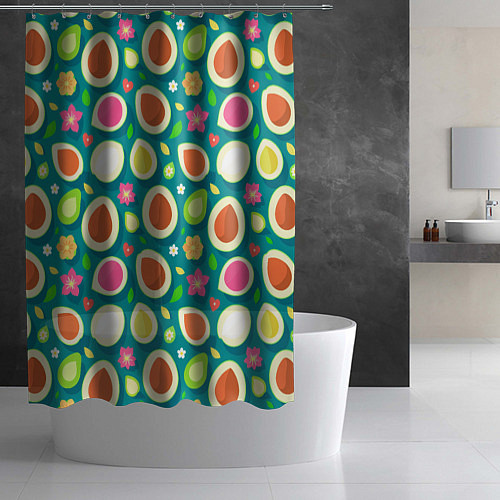 Шторка для ванной Текстура авокадо и цветы / 3D-принт – фото 2