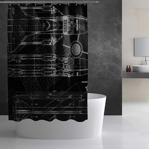 Шторка для ванной Чертеж ракеты на чёрном фоне / 3D-принт – фото 2