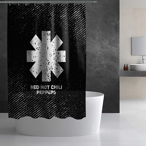 Шторка для ванной Red Hot Chili Peppers с потертостями на темном фон / 3D-принт – фото 2