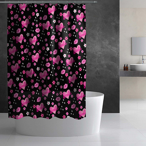 Шторка для ванной Черный фон, барби и цветы / 3D-принт – фото 2