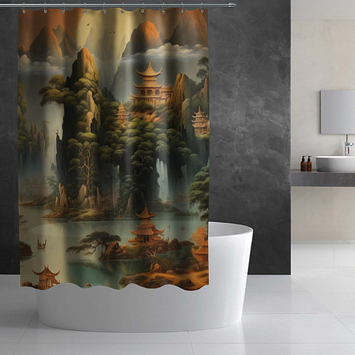 Шторка для ванной Пейзаж в китайском стиле / 3D-принт – фото 2