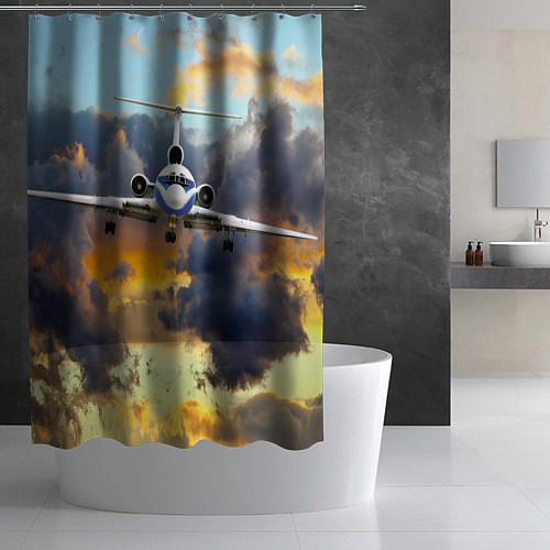 Шторка для ванной Ту-154 Суровый закат / 3D-принт – фото 2