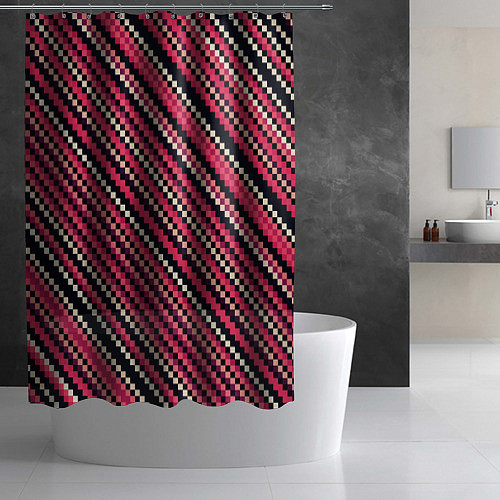 Шторка для ванной Полосы пиксели красный / 3D-принт – фото 2