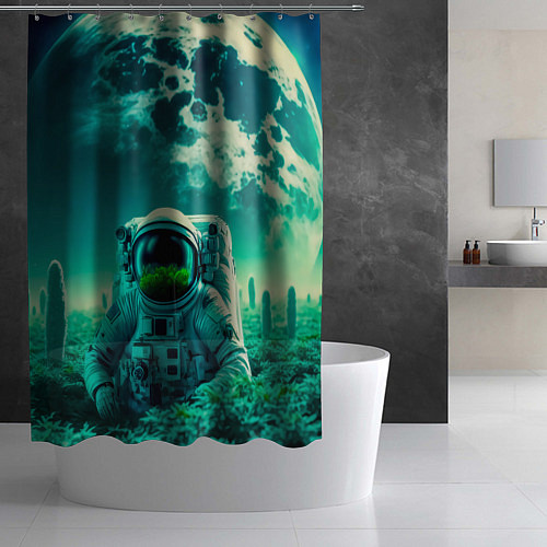 Шторка для ванной Астронавт на зеленой планете / 3D-принт – фото 2
