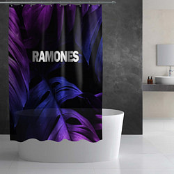 Шторка для душа Ramones neon monstera, цвет: 3D-принт — фото 2
