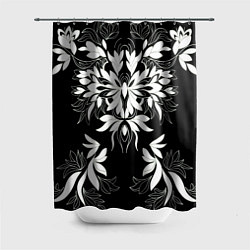 Шторка для душа Цветы орнамент чб, цвет: 3D-принт