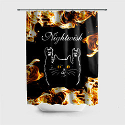 Шторка для душа Nightwish рок кот и огонь, цвет: 3D-принт