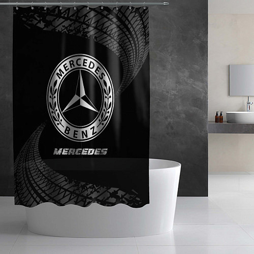 Шторка для ванной Mercedes speed на темном фоне со следами шин / 3D-принт – фото 2