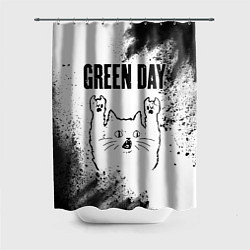 Шторка для душа Green Day рок кот на светлом фоне, цвет: 3D-принт