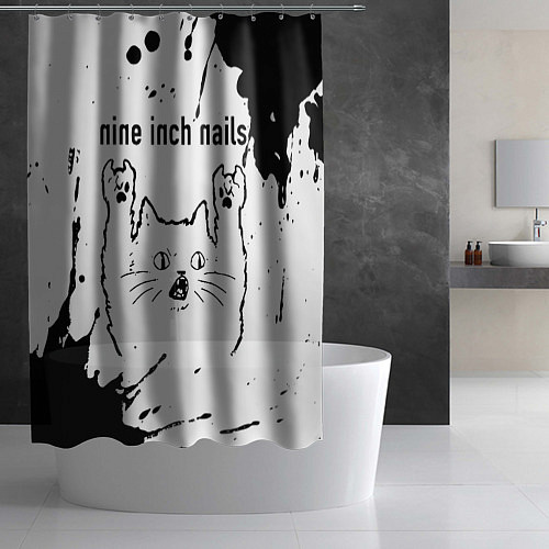 Шторка для ванной Nine Inch Nails рок кот на светлом фоне / 3D-принт – фото 2