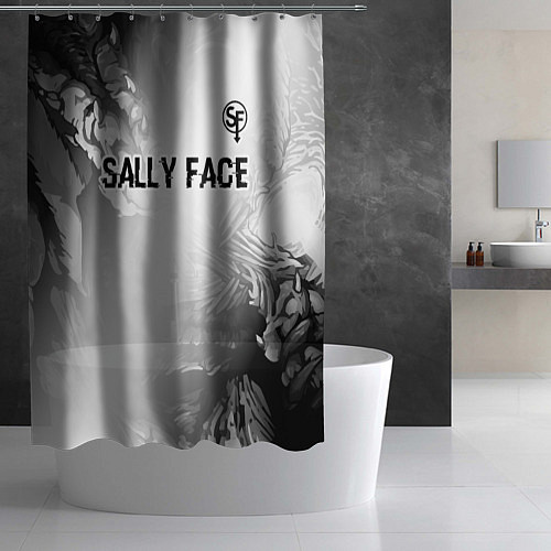 Шторка для ванной Sally Face glitch на светлом фоне: символ сверху / 3D-принт – фото 2