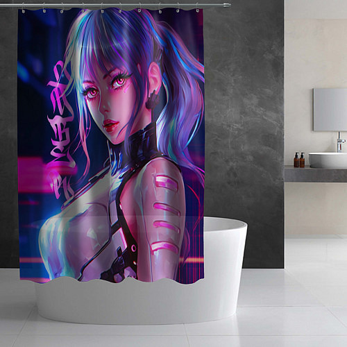Шторка для ванной Кибер-девушка неон аниме / 3D-принт – фото 2