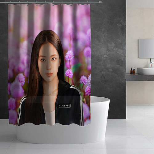 Шторка для ванной Дженни на фоне цветов / 3D-принт – фото 2
