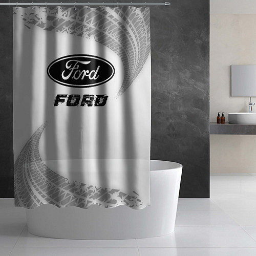 Шторка для ванной Ford speed на светлом фоне со следами шин / 3D-принт – фото 2