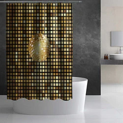Шторка для душа Золотой диско шар и золотая мозаика, цвет: 3D-принт — фото 2